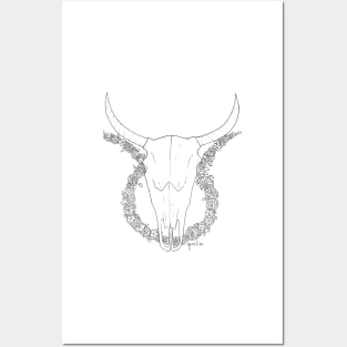 Taurus Skull - Black and White Posters and Art